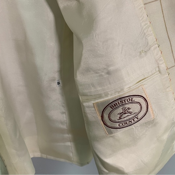 Bristol County // White, Tan Windowpane linen blazer size 16 wk2 - Picture 9 of 9